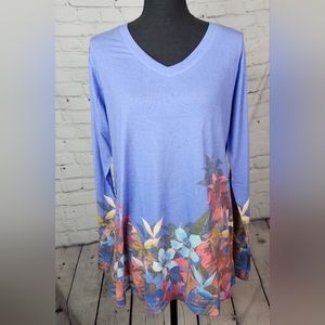Soft Surroundings Periwinkle Tunic Top Floral V-neck large